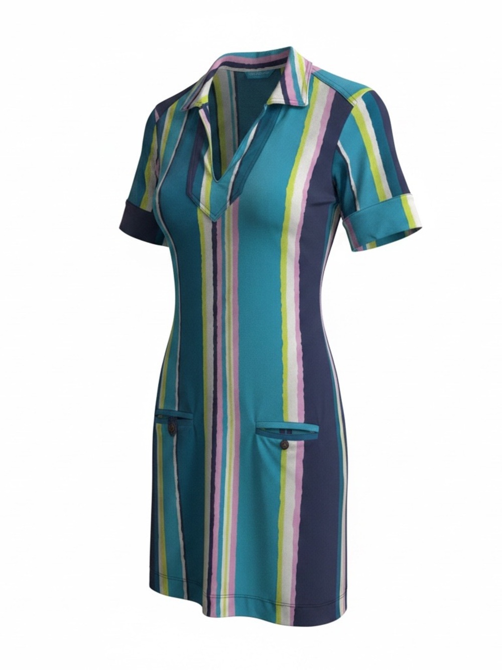 Tori Richard Honolulu Multi-Color Show Stripe Dress in Teal, Pink & Lime XS